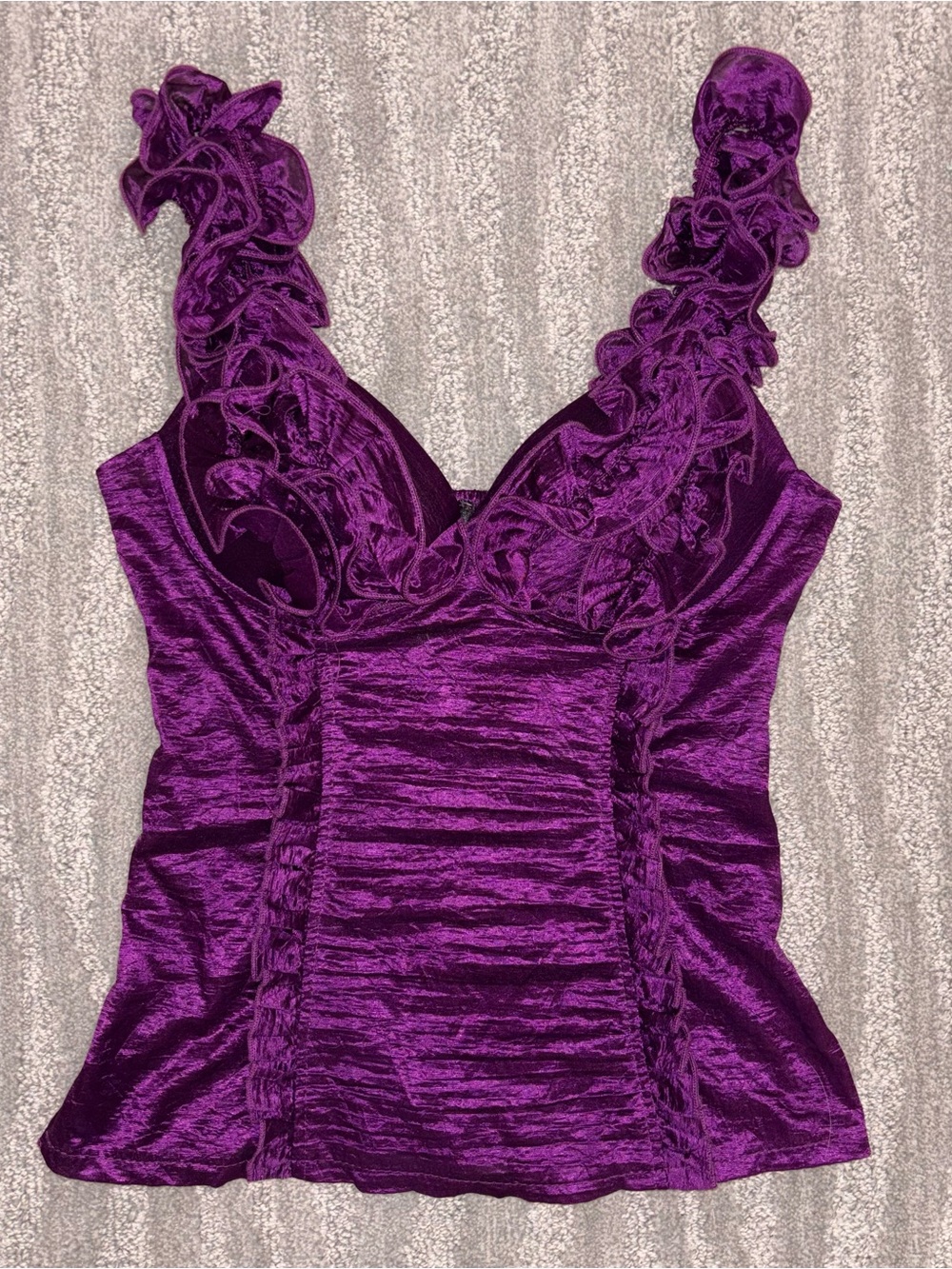 Moa Moa Y2K Purple Ruched Corset Top Ruffles Satin Fairy Padded Women’s Sz S
